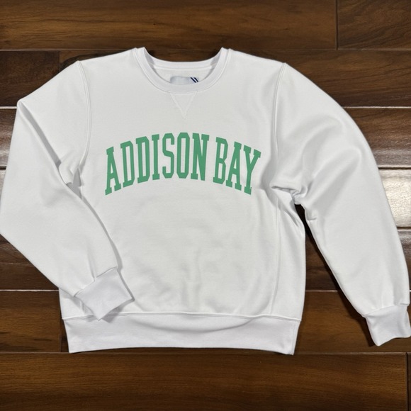 Addison Bay Tops - Addison Bay Women's Size Small White College Crewneck Cozy Sweatshirt Top